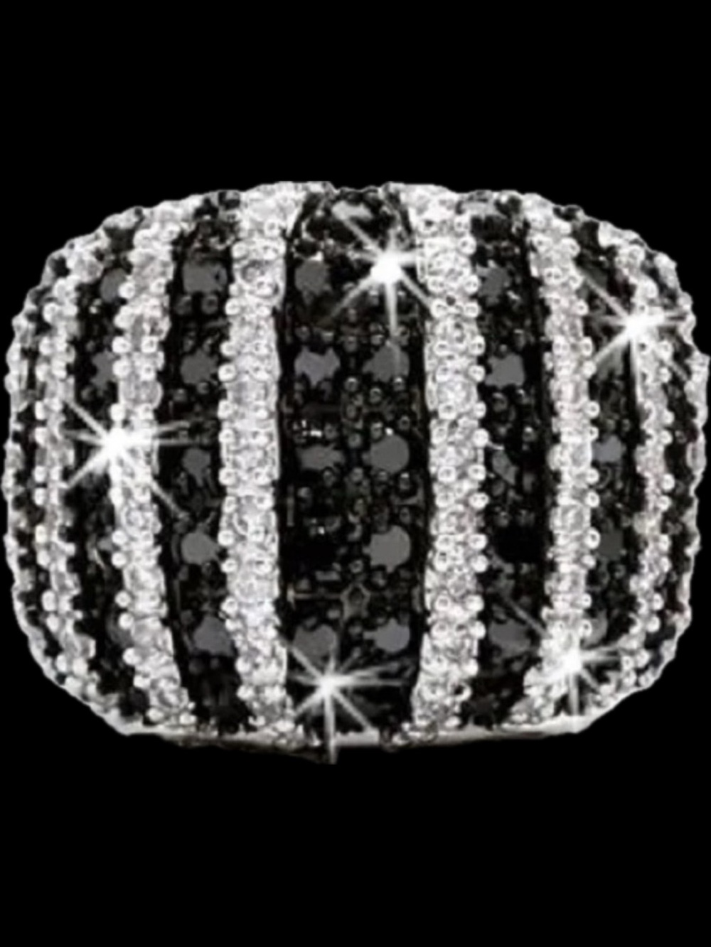 HUGE Black White Micro Pave set Cz Diamond Cocktail statement Silver ladies Ring